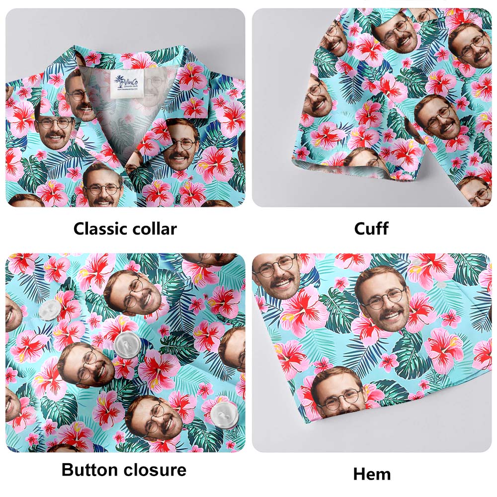 Custom Face Hibiscus Blue Hawaiian Shirt With Faces