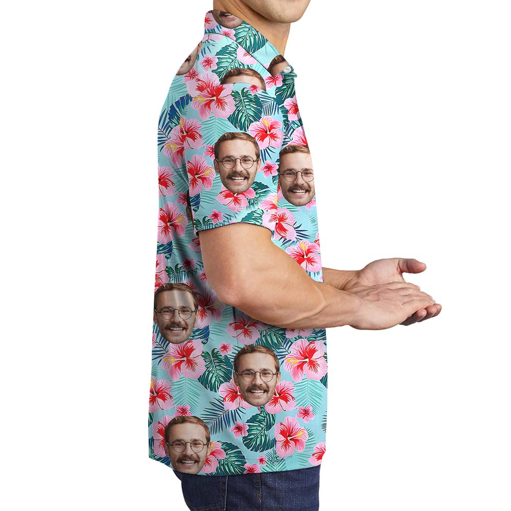 Short Sleeve Blue Men's Polo Shirts With Custom Faces