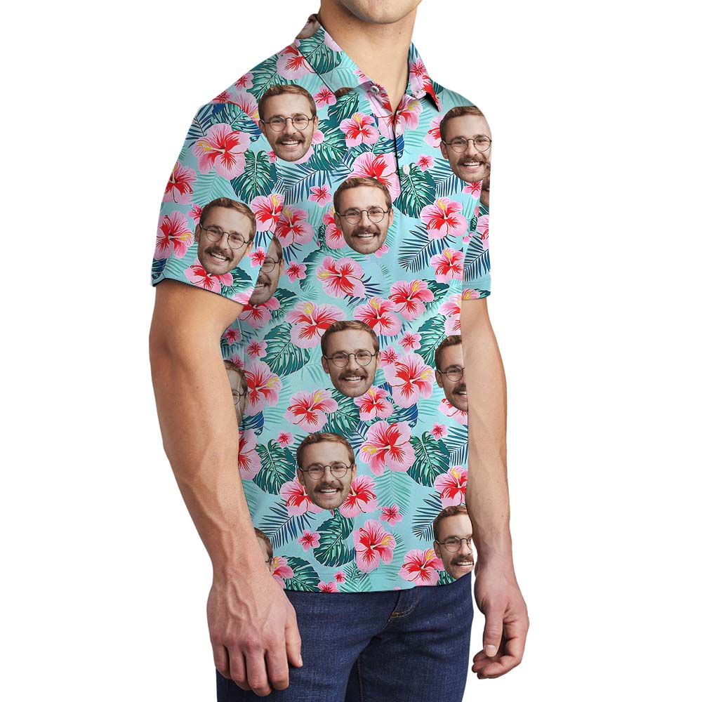 Short Sleeve Blue Men's Polo Shirts With Custom Faces