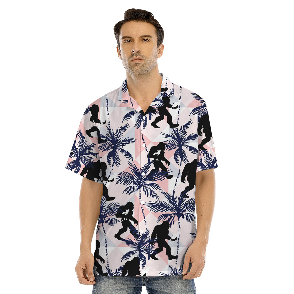 Funny Bigfoot And Cat Tropical Palm Tree Family Matching Hawaiian Shirts