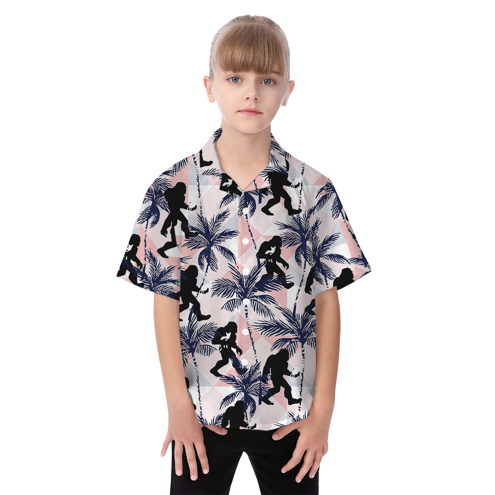 Funny Bigfoot And Cat Tropical Palm Tree Family Matching Hawaiian Shirts