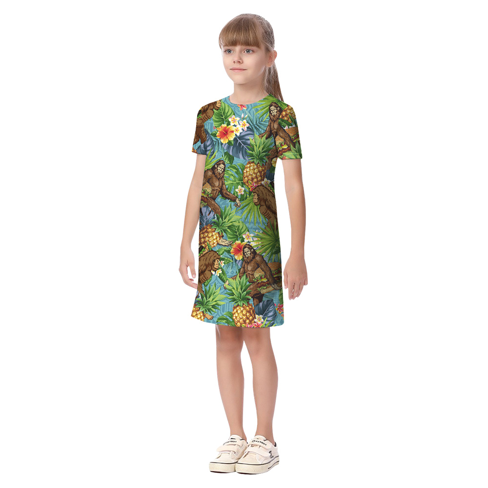 Funny Bigfoot Hamburger Tropical Matching Hawaiian Outfits For Family