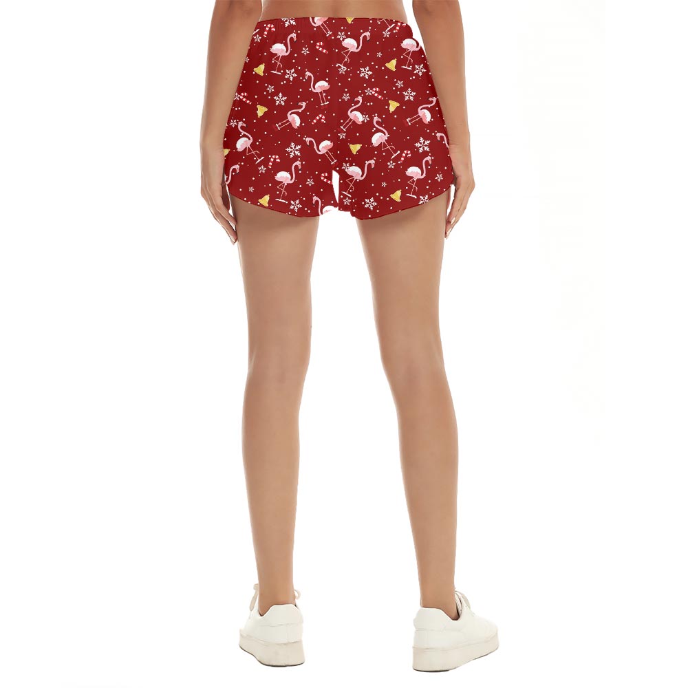 Flamingo Red Christmas Shorts For Women