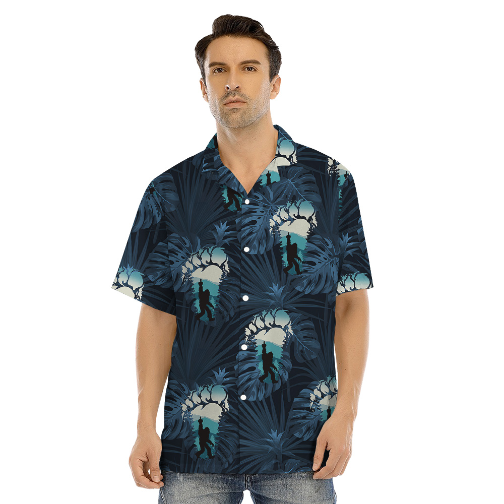 Funny Sasquatch Navy Tropical Matching Family Hawaiian Shirts