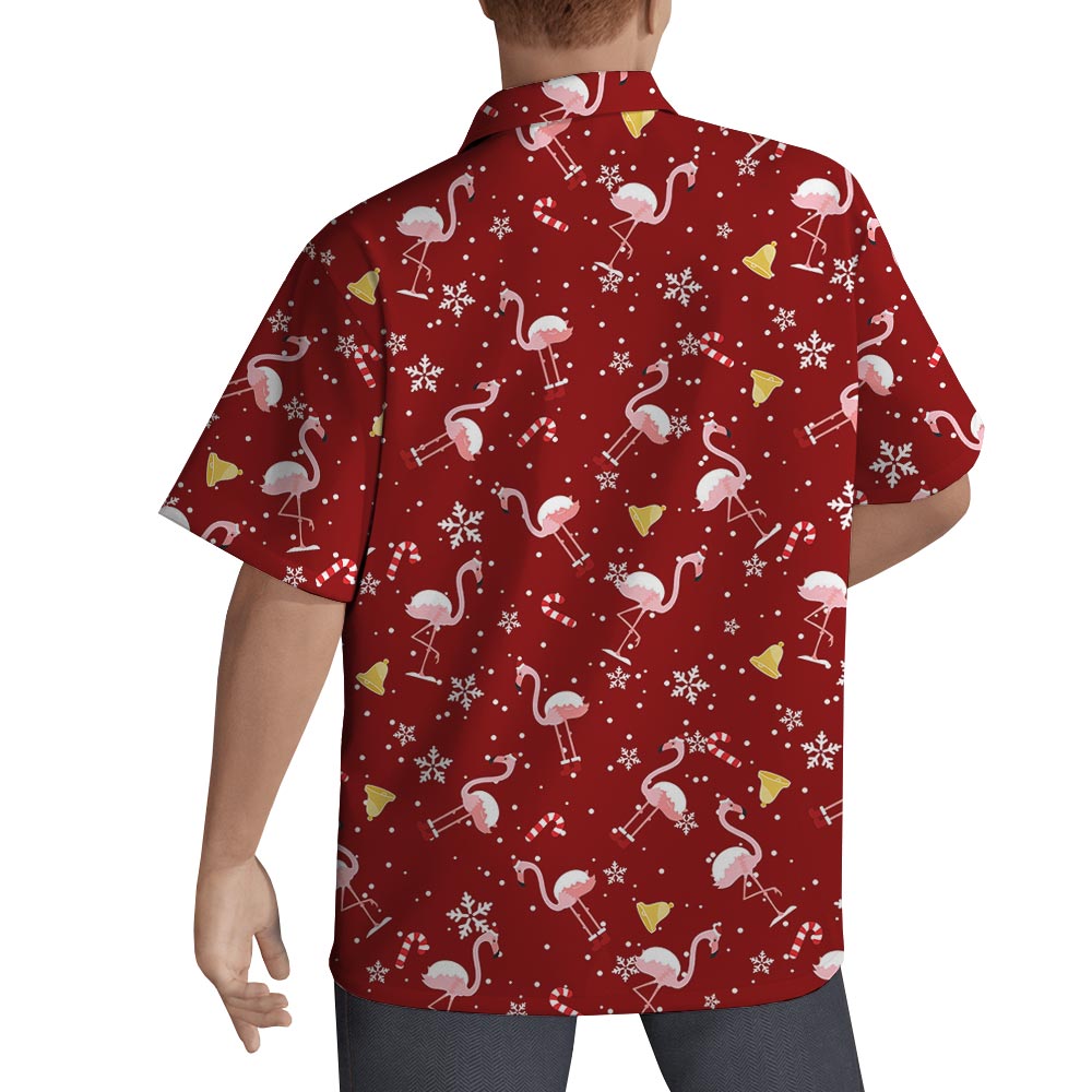 Red Christmas Flamingo Aloha Shirt For Men