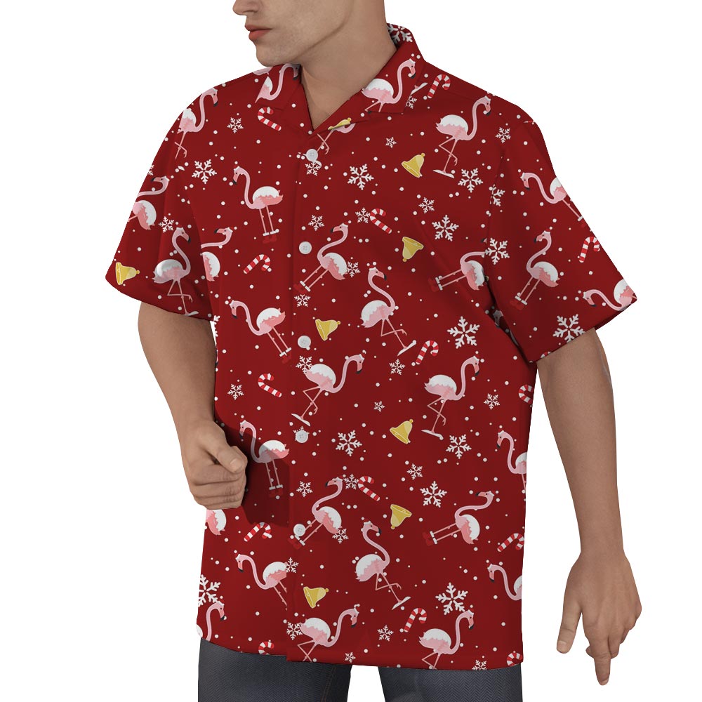 Red Christmas Flamingo Aloha Shirt For Men