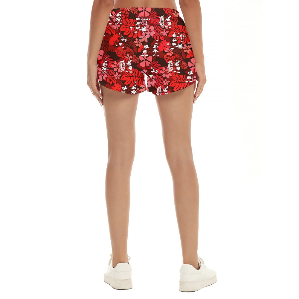 Classic Mickey Steamboat Willie Hibiscus Hawaiian Beach Shorts For Women