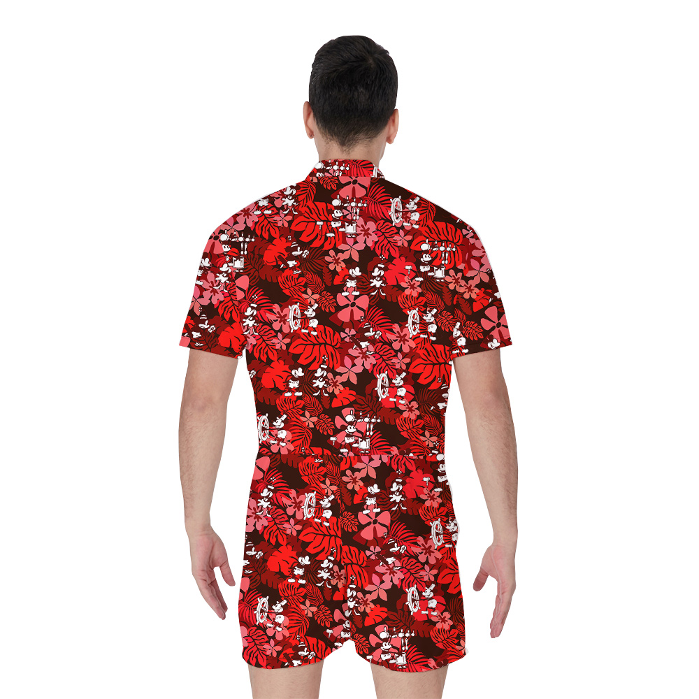 Funny Mickey Steamboat Willie Floral Classic Hawaiian Romper For Men
