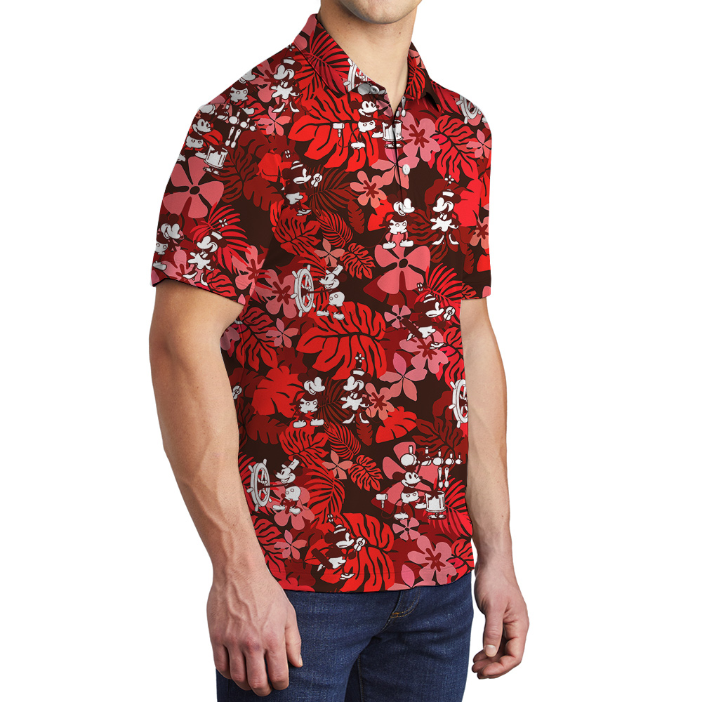 Vintage Mickey Steamboat Willie Hawaiian Polo Golf Shirt For Men