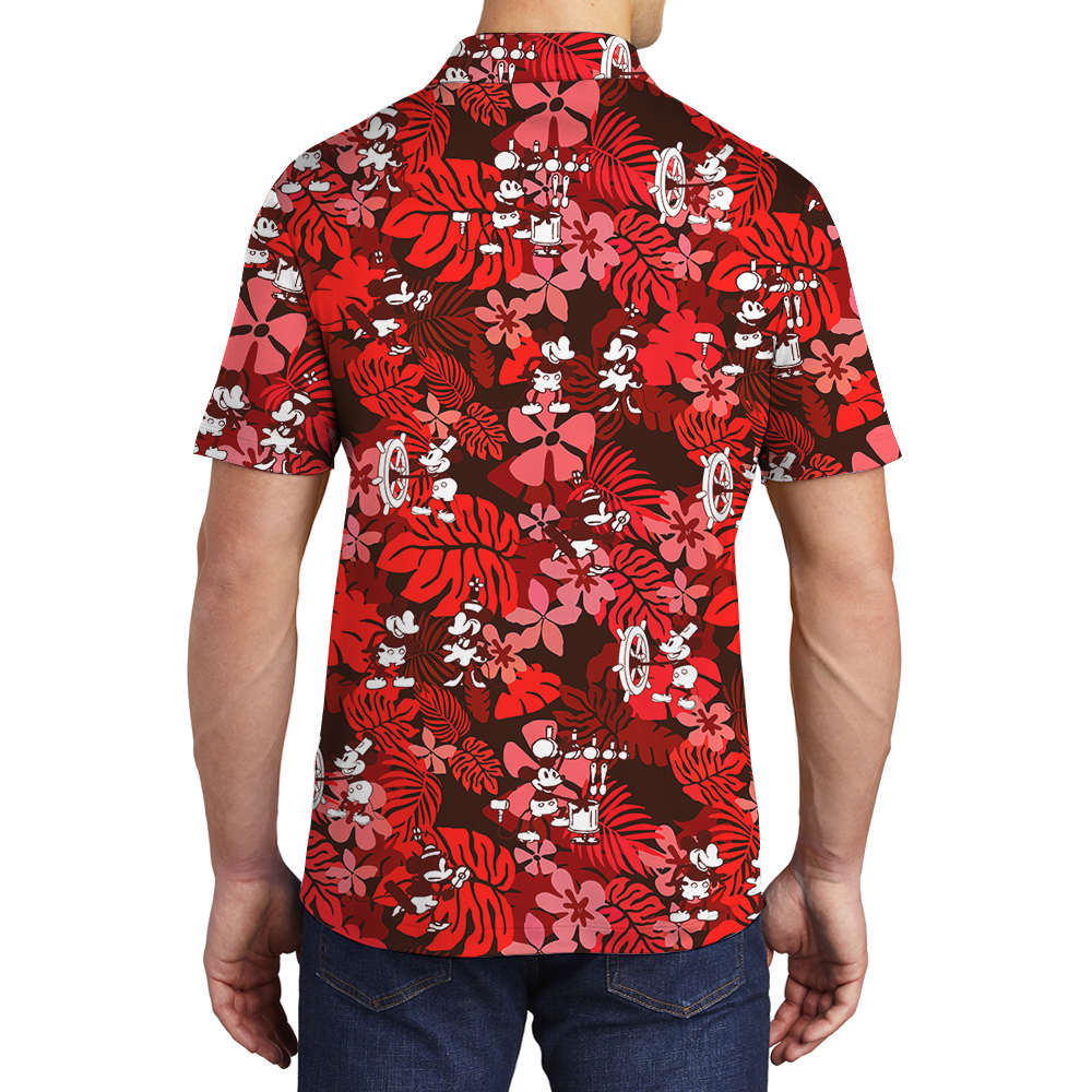 Vintage Mickey Steamboat Willie Hawaiian Polo Golf Shirt For Men