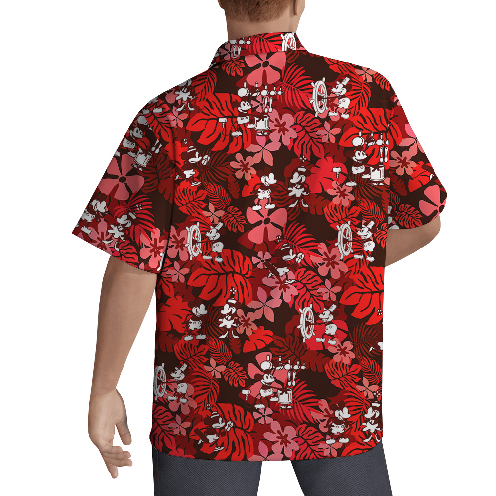 Classic Mickey Steamboat Willie 1928 Floral Hawaiian Short Sleeves Shirt