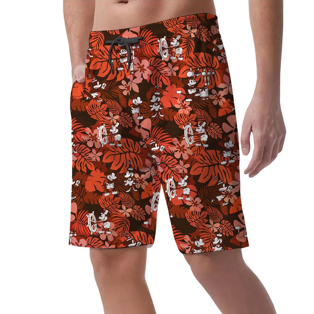 Floral Mickey Steamboat Willie 1928 Version Floral Men's Summer Beach Shorts