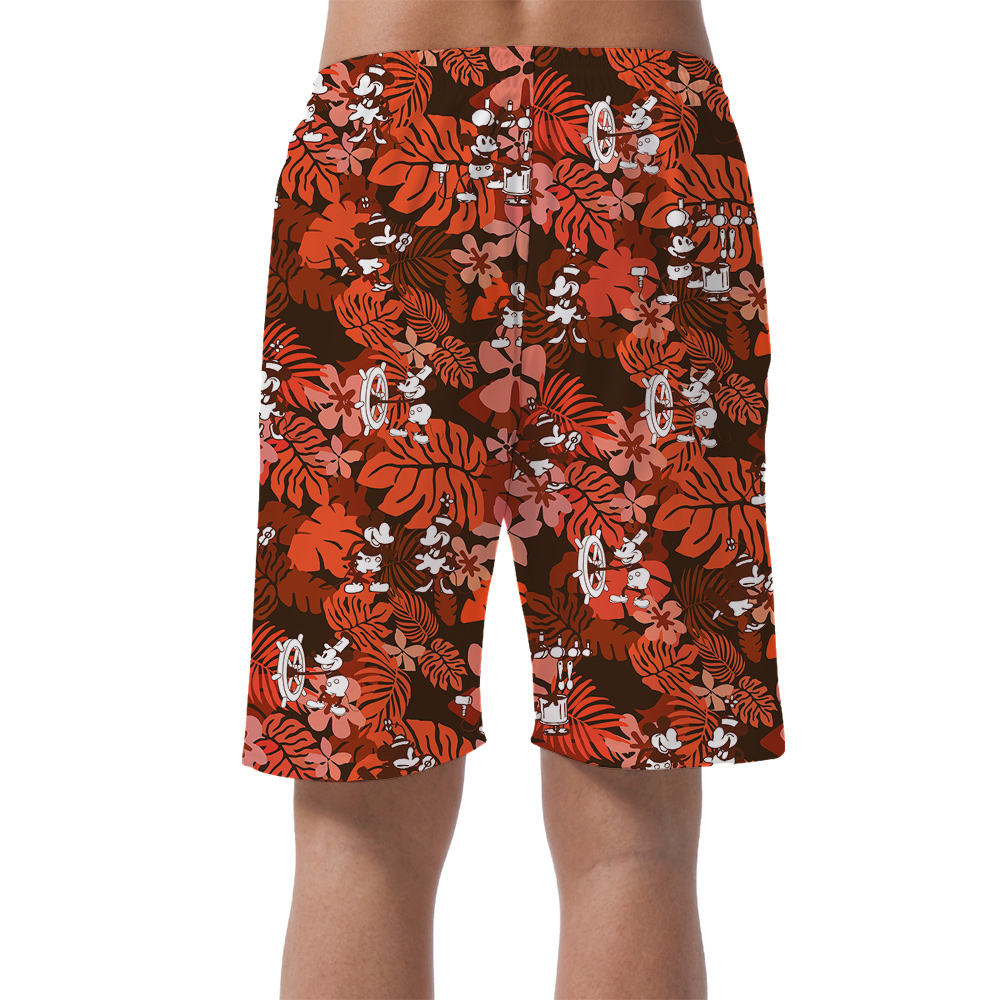 Floral Mickey Steamboat Willie 1928 Version Floral Men's Summer Beach Shorts