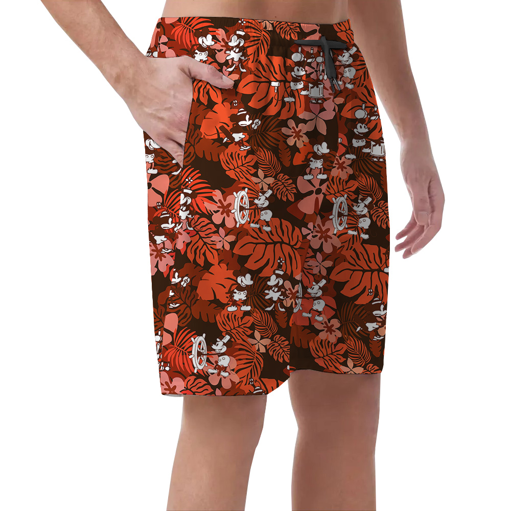 Floral Mickey Steamboat Willie 1928 Version Floral Men's Summer Beach Shorts