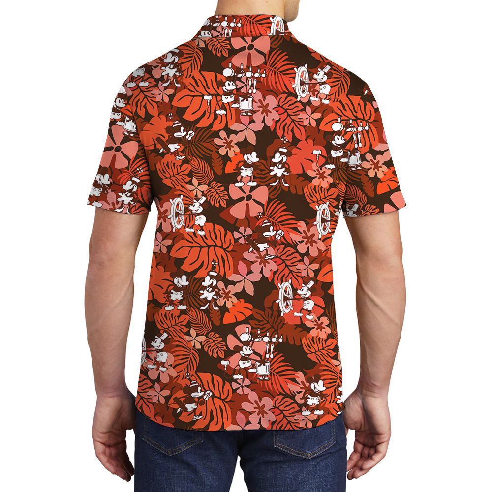Cute Mickey Steamboat Willie Vintage Floral Hawaiian Polo Shirt For Men