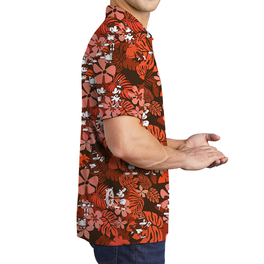 Cute Mickey Steamboat Willie Vintage Floral Hawaiian Polo Shirt For Men
