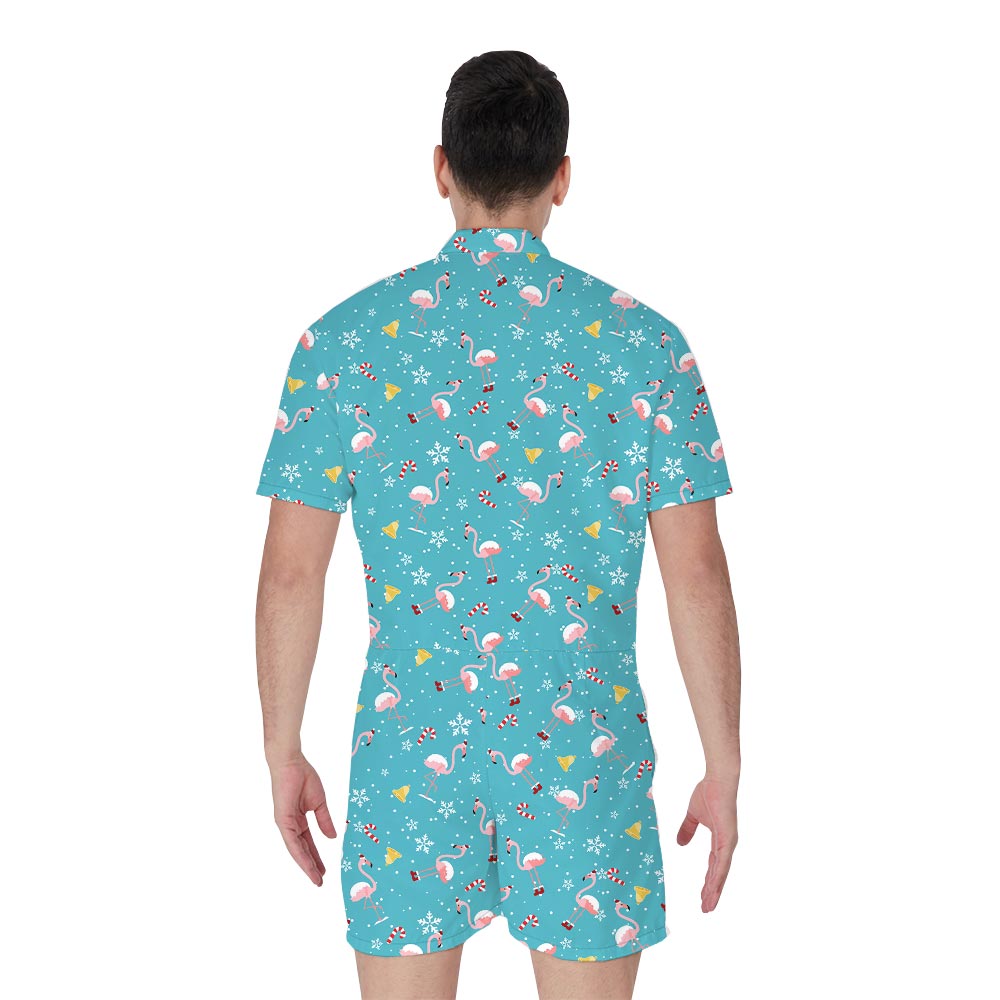 Pink Flamingo Hawaiian Christmas Romper For Men