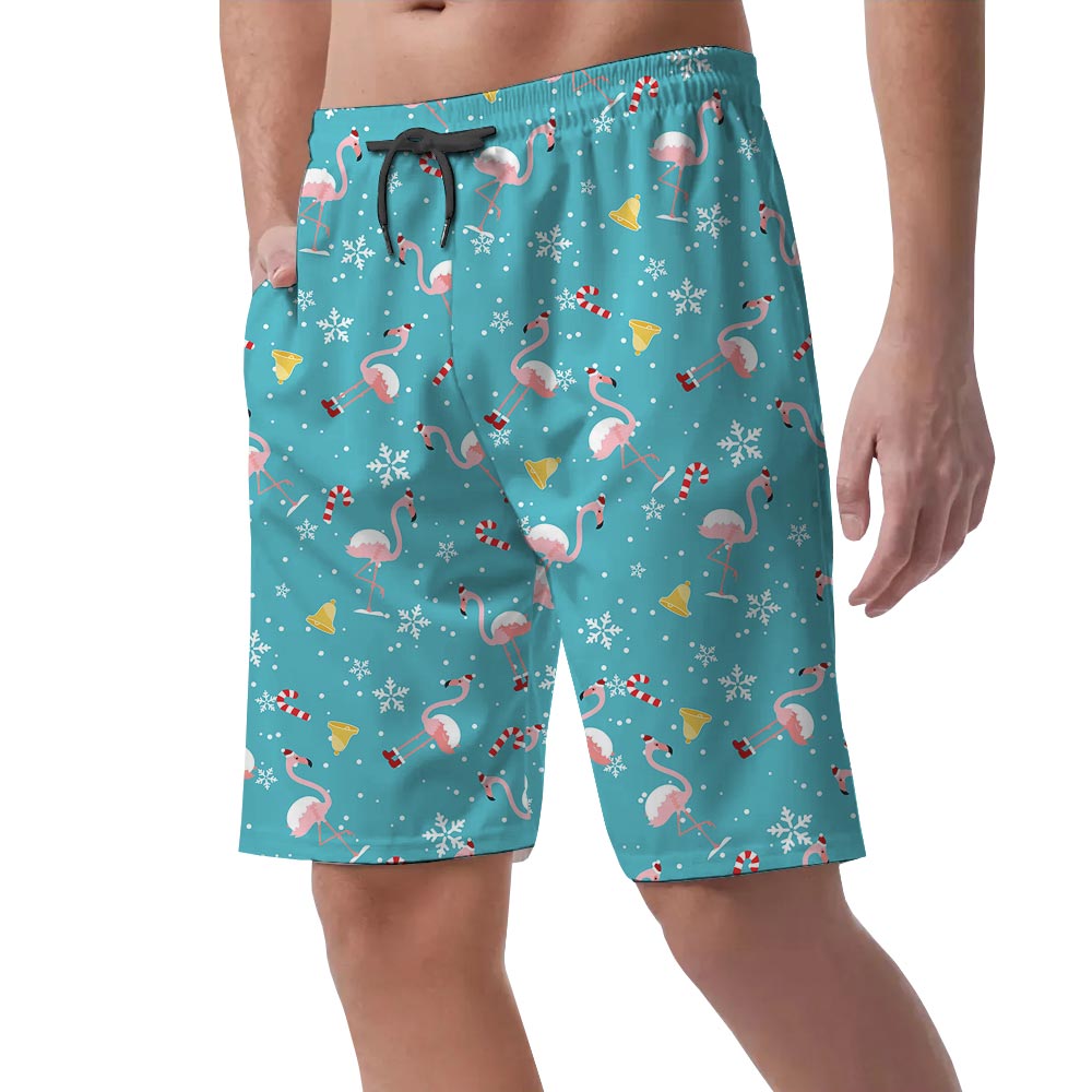Men's Flamingo Hawaiian Beach Shorts With Christmas Hat