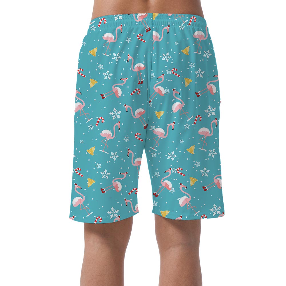 Men's Flamingo Hawaiian Beach Shorts With Christmas Hat