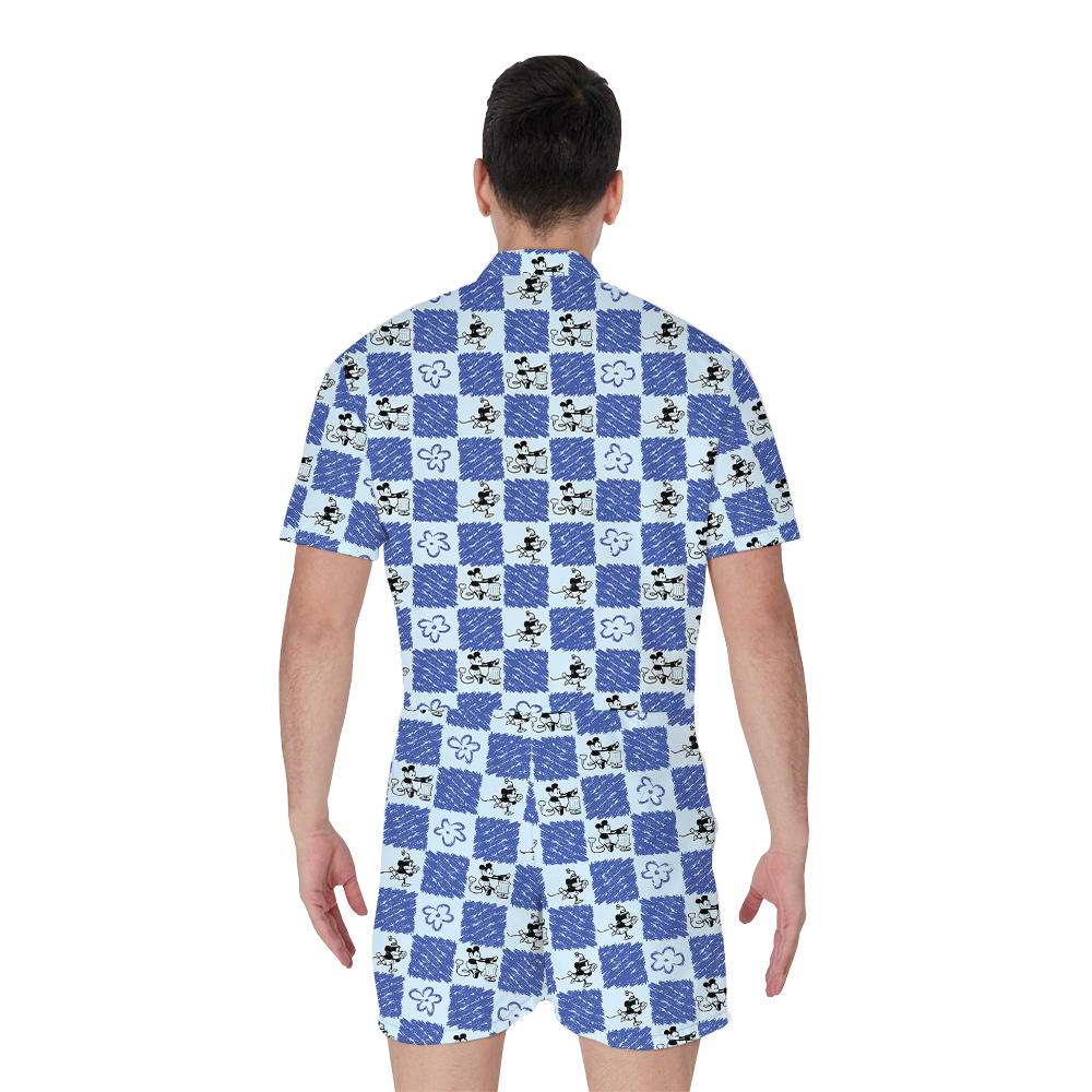 Steamboat Willie Mickey Blue Hawaiian Romper For Men