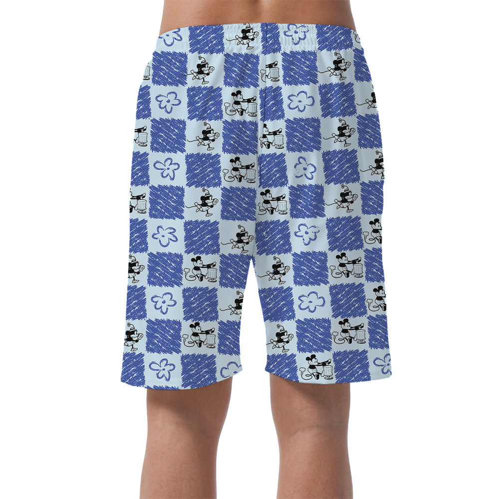Blue Mickey Steamboat Willie Hawaiian Beach Shorts For Men