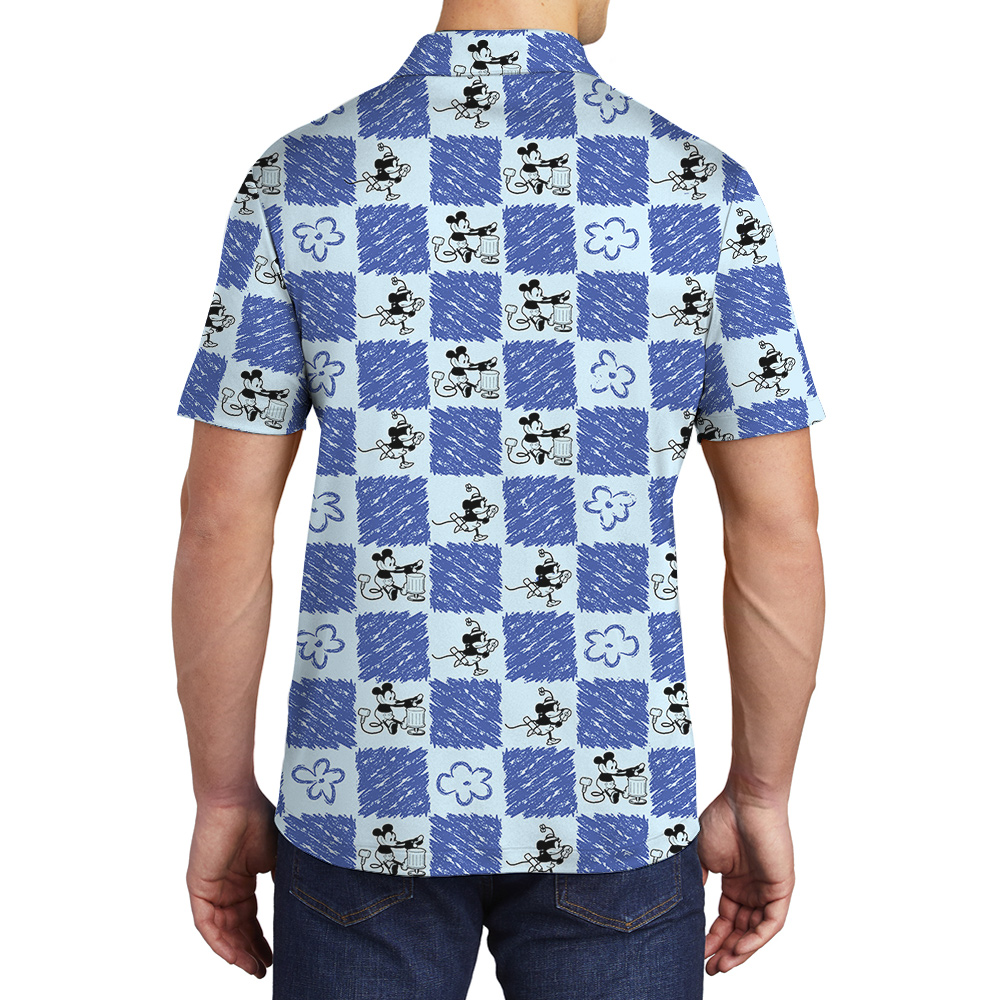 Mickey Steamboat Willie Floral Blue Hawaiian Men's Polo Shirt