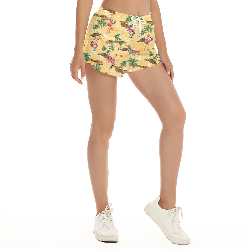 Funny Flamingo Surfing Women's Beach Shorts - variant image 1