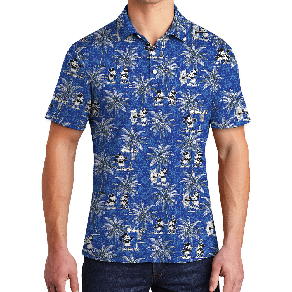 Navy Mickey Steamboat Willie Hawaiian Polo Shirt for Menpolo - variant image 1