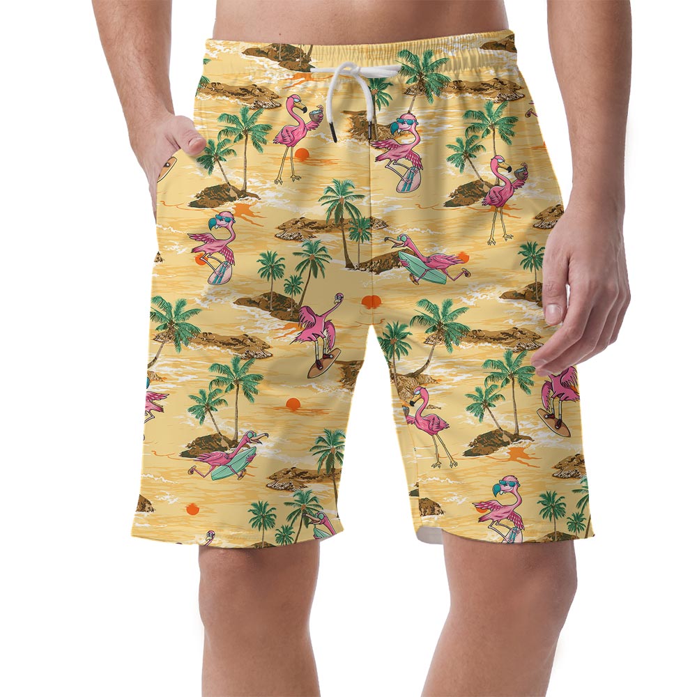 Men's Beach Shorts With Flamingo Hawaiian Print - variant image 1