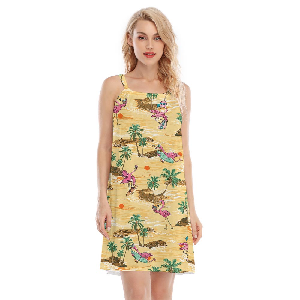 Women's Funny Flamingo Hawaiian Summer Dress Yellow - variant image 1