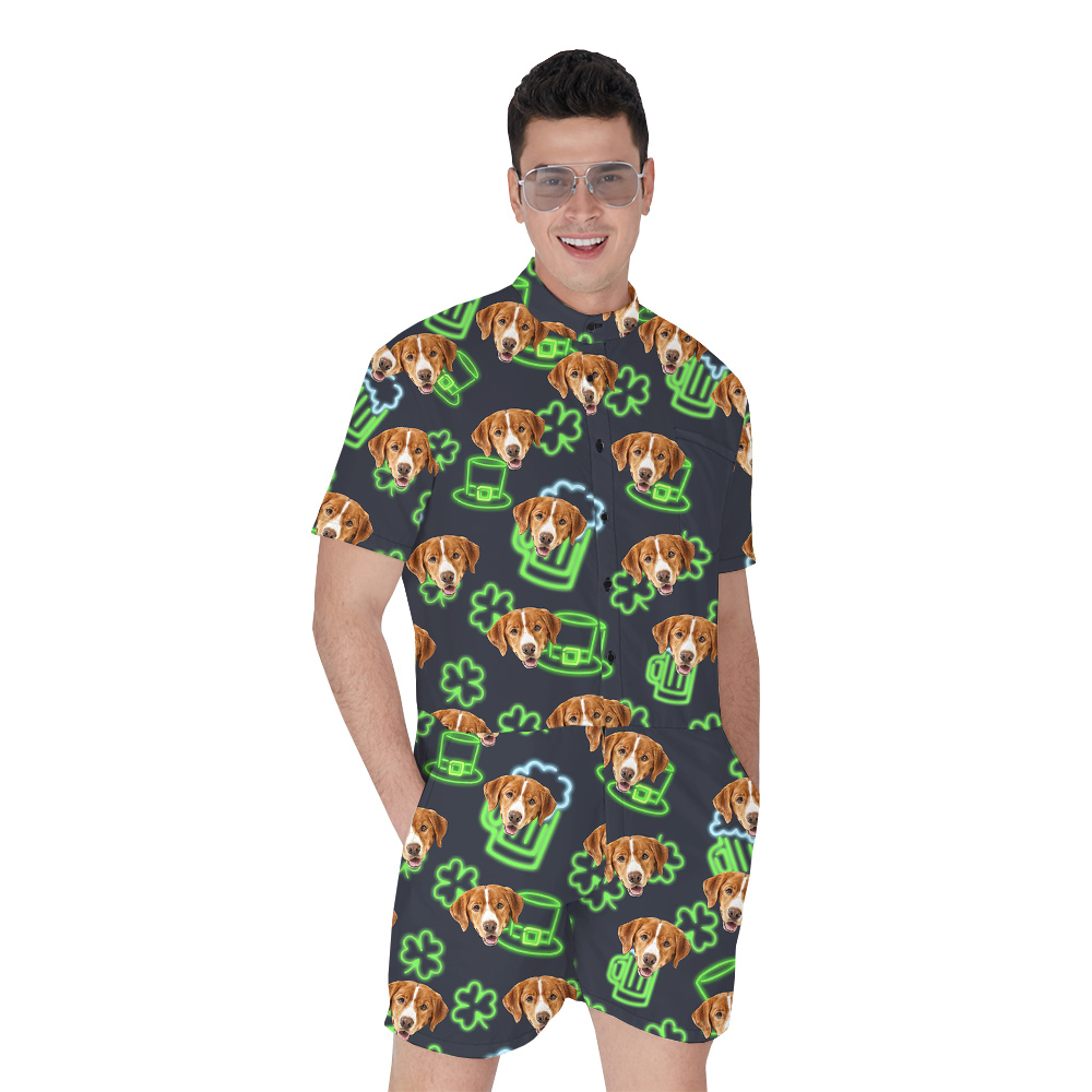 Custom St Patricks Day Hawaiian Men Romper with Dog Face - variant image 1
