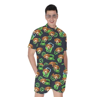 Custom St Patricks Day Hawaiian Men Romper with Dog Face