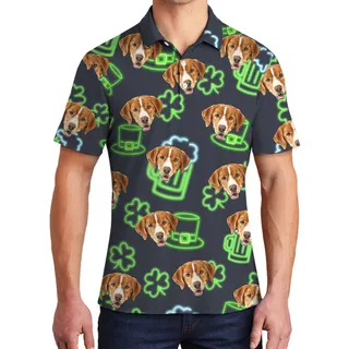 Funny Custom Dog Face St Patricks Day Hawaiian Polo Shirt