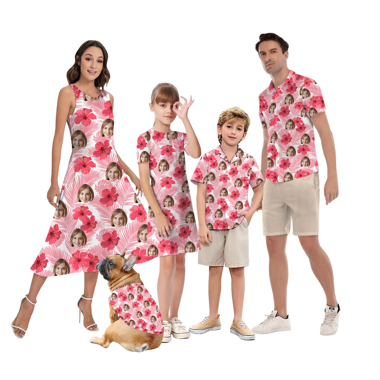 Cool Pink Custom Face Matching Family Hawaiian Outfits With Dogs - variant image 1