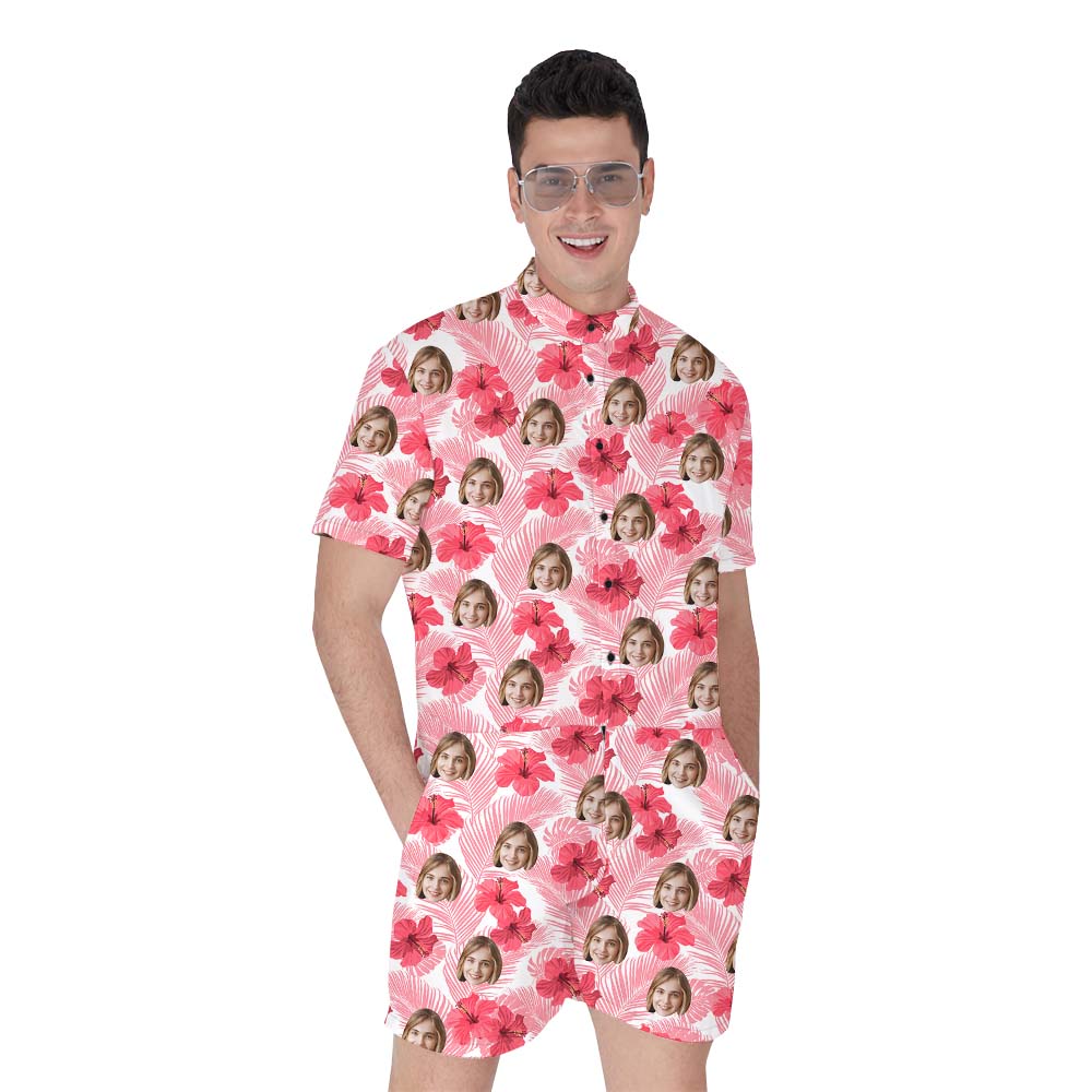 Pink Hibiscus Custom Photo Male Romper - variant image 1