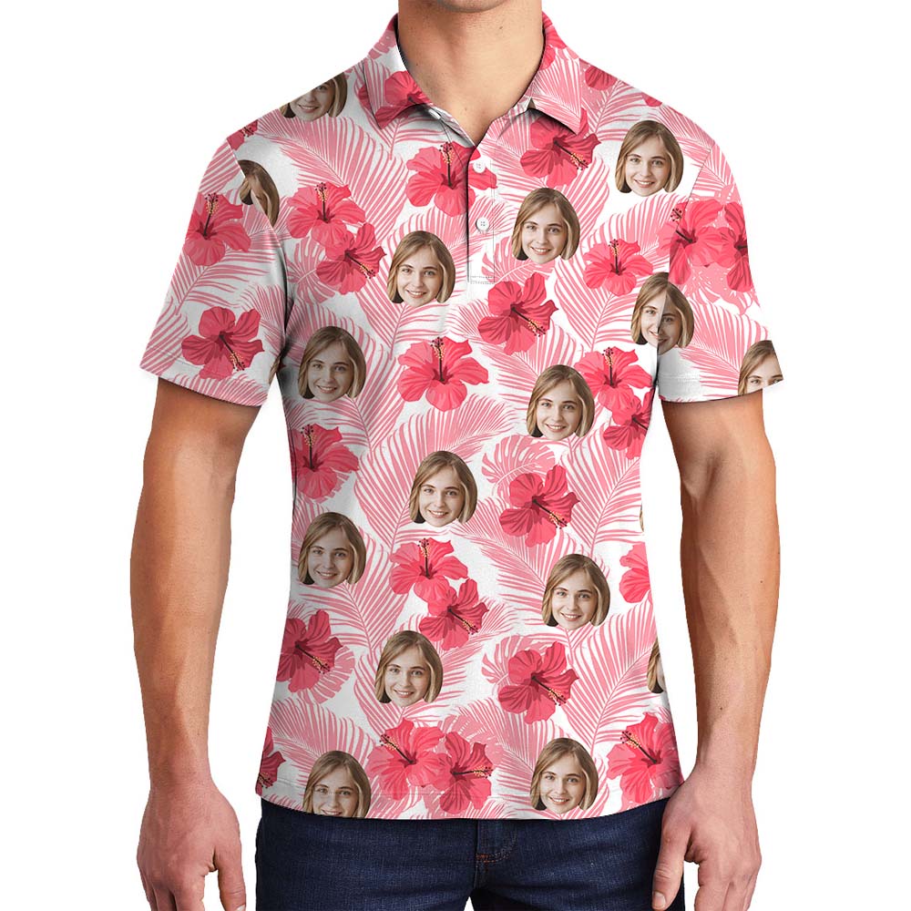 Custom Face Hibiscus Pink Golf Polo Shirts - variant image 1