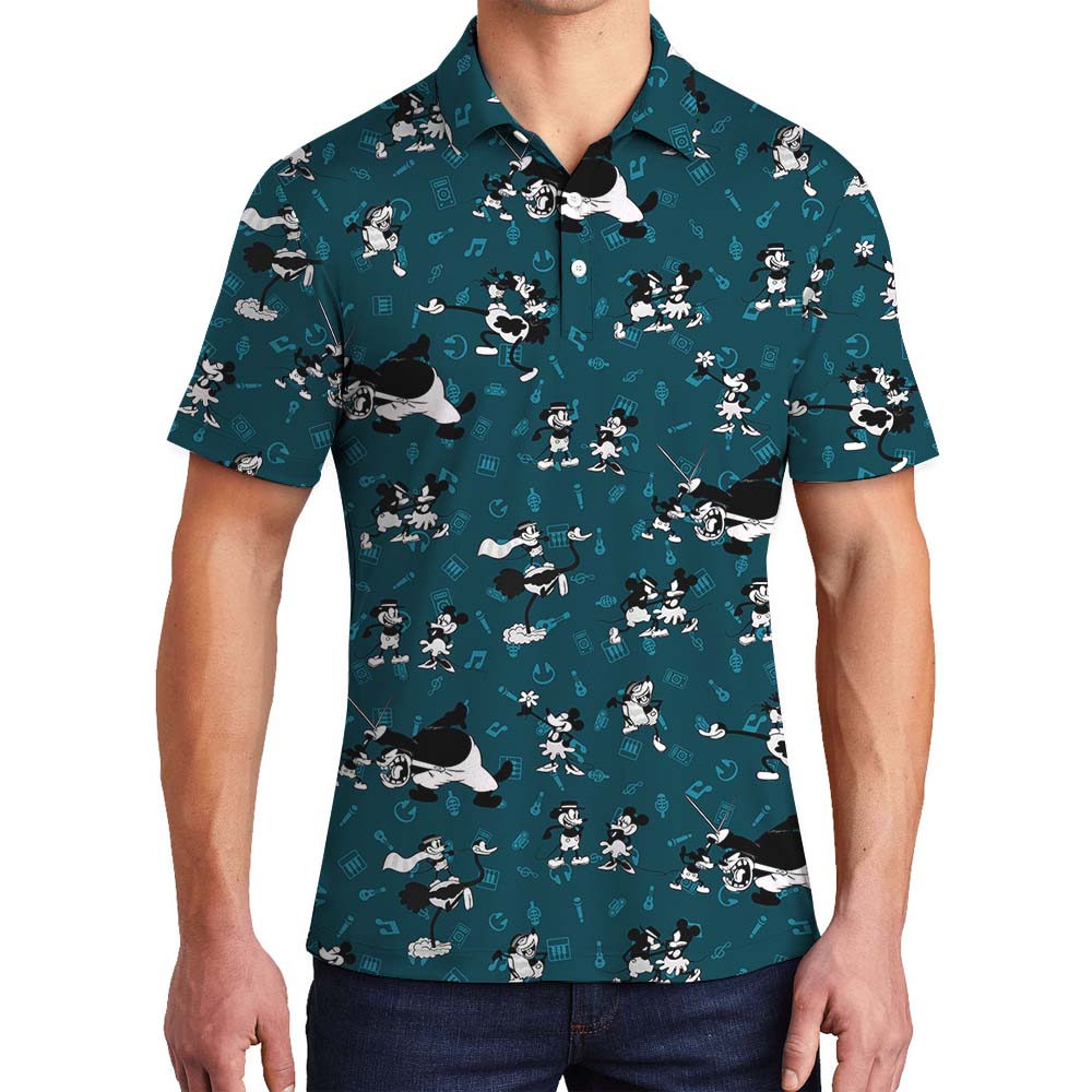 Vintage Mickey Mouse White And Black Collared Men's Shirts - variant image 1