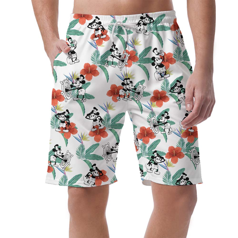 Tropical Mickey Steamboat Willie Men's Beach Shorts - variant image 1