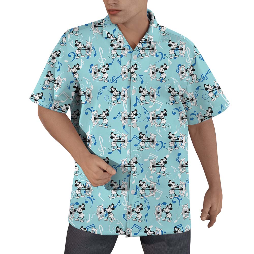Mickey Mouse Steamboat Willie Men's Button Up Shirts Blue - variant image 1