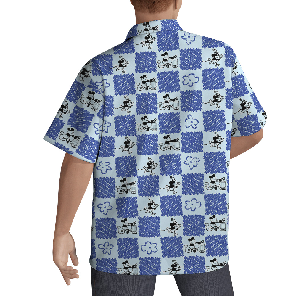 Cute Mickey Steamboat Willie 1928 Floral Blue Hawaiian Shirt