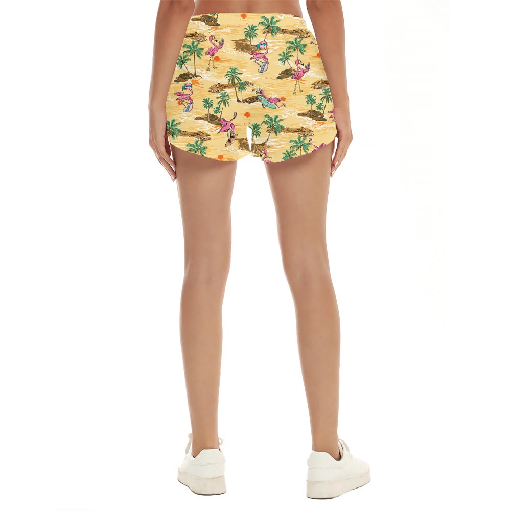 Funny Flamingo Surfing Women's Beach Shorts