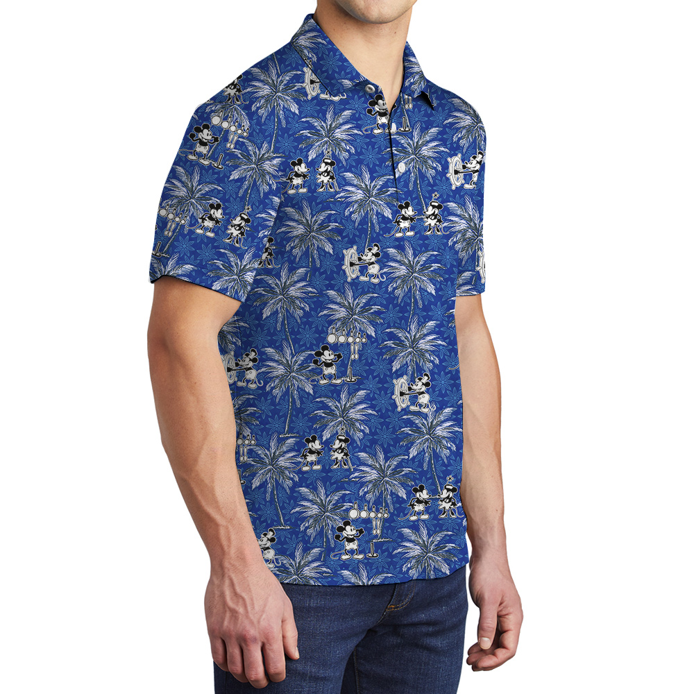 Navy Mickey Steamboat Willie Hawaiian Polo Shirt for Menpolo