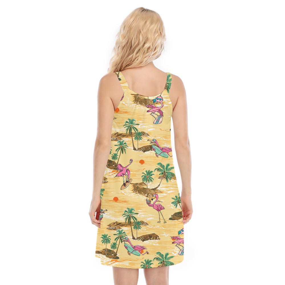 Women's Funny Flamingo Hawaiian Summer Dress Yellow