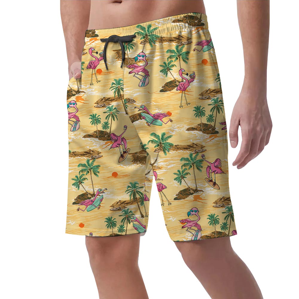 Men's Beach Shorts With Flamingo Hawaiian Print