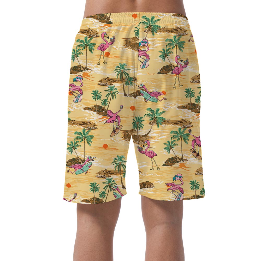 Men's Beach Shorts With Flamingo Hawaiian Print