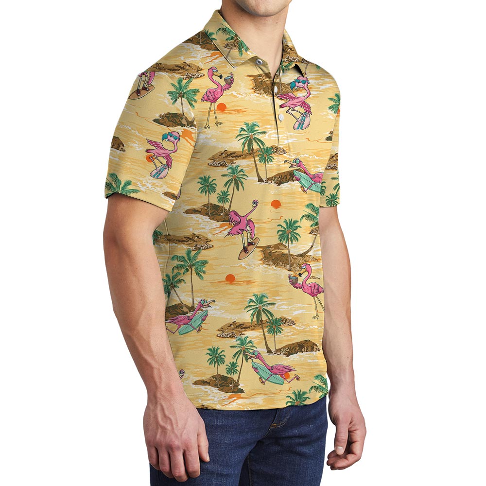 Flamingo Print Men's Hawaiian Polo Shirt