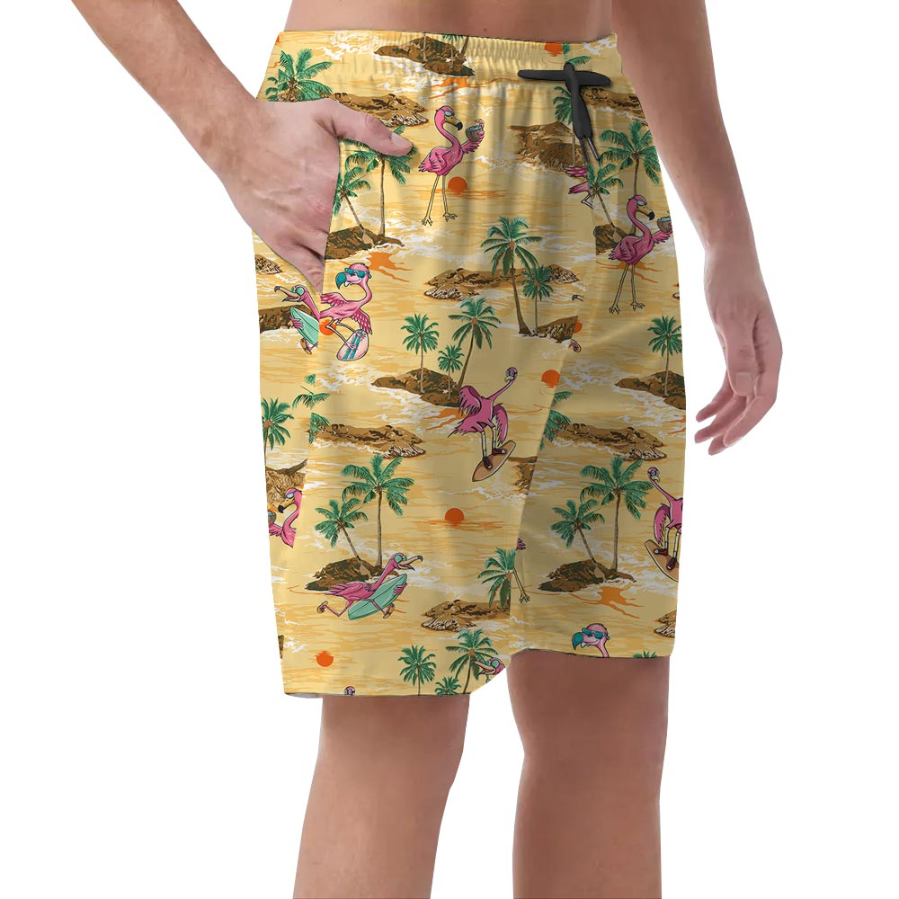 Men's Beach Shorts With Flamingo Hawaiian Print