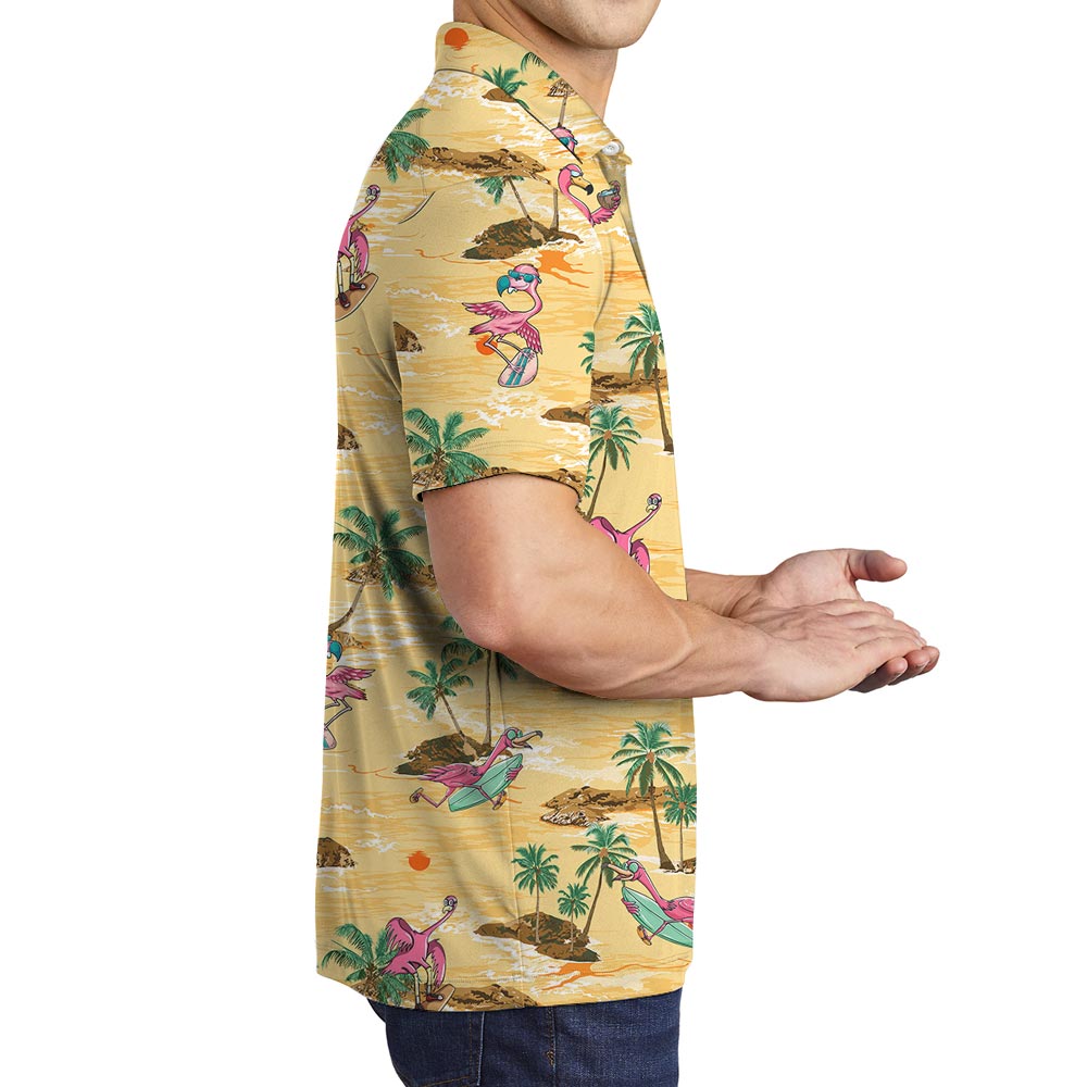 Flamingo Print Men's Hawaiian Polo Shirt