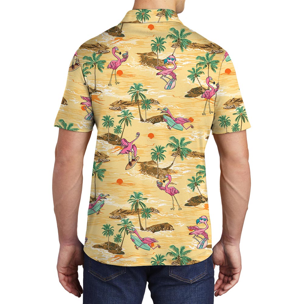 Flamingo Print Men's Hawaiian Polo Shirt