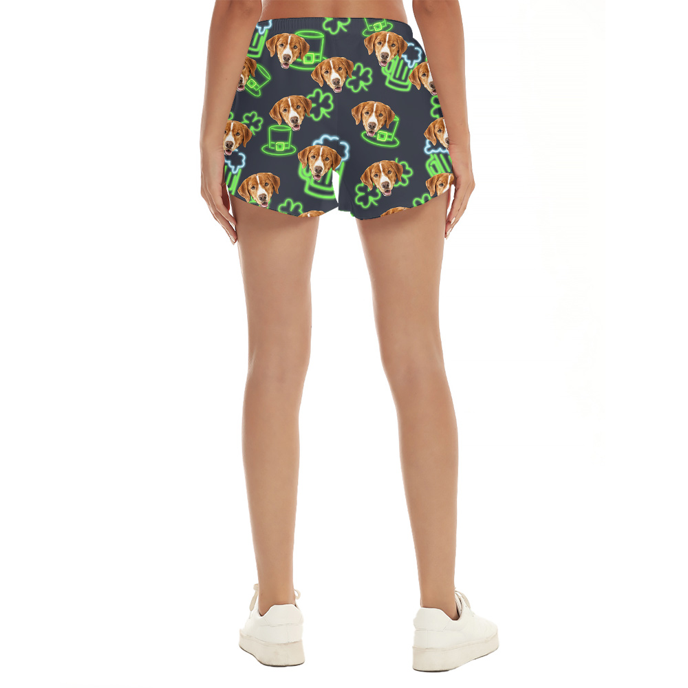 Custom St. Patty's Pup Face Hawaiian Short for Women